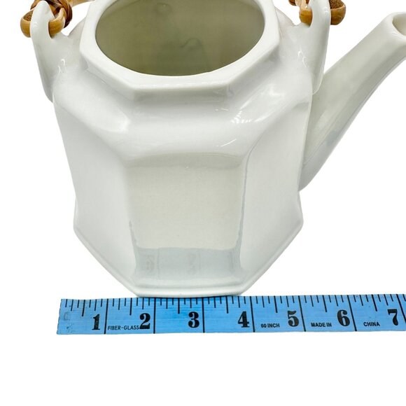 Pier 1 Imports Teapot with Lid White Ceramic With Bamboo Handle Japan - Picture 7 of 7